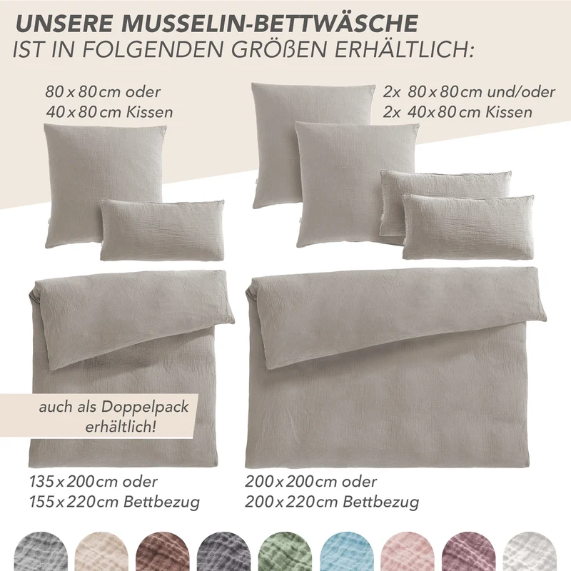 Musselin Kopfkissenbezug - Taupe - 40x80 cm