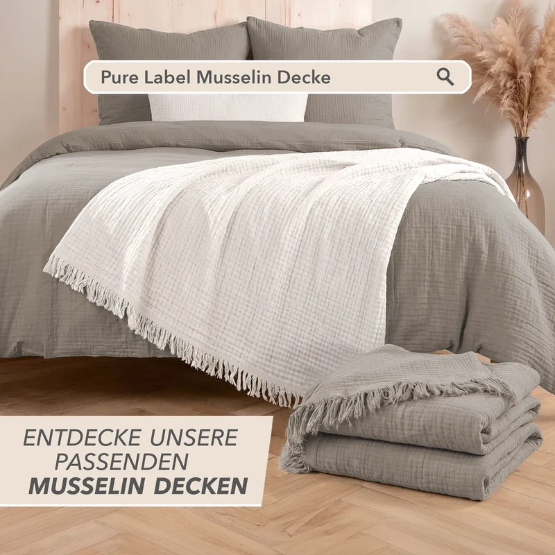 Musselin Bettwäsche Sets - Taupe - 2x135x200 + 2x80x80 cm