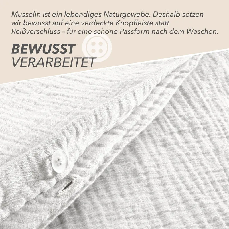 Musselin Bettwäsche Sets - Weiß - 2x135x200 + 2x80x80 + 2x40x80 cm