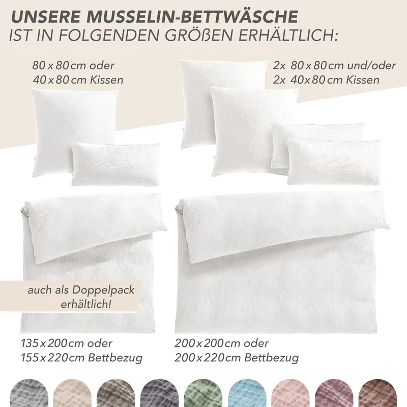 Musselin Bettwäsche Sets - Weiß - 2x135x200 + 2x80x80 + 2x40x80 cm