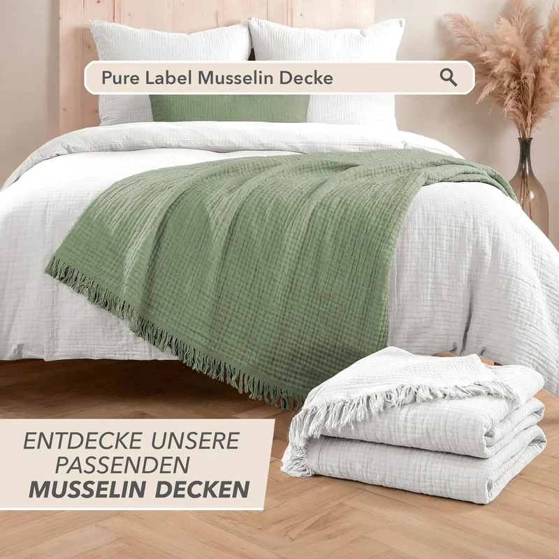 Musselin Bettwäsche Sets - Weiß - 2x135x200 + 2x80x80 + 2x40x80 cm