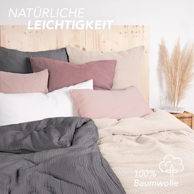 Musselin Bettwäsche Doppelbett - Hellbraun - 200x220 + 2x80x80 cm