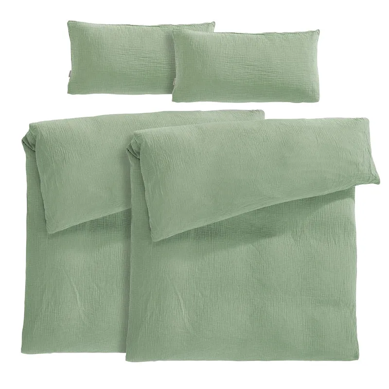 Musselin Bettwäsche Sets - Weiß - 2x135x200 + 2x80x80 cm