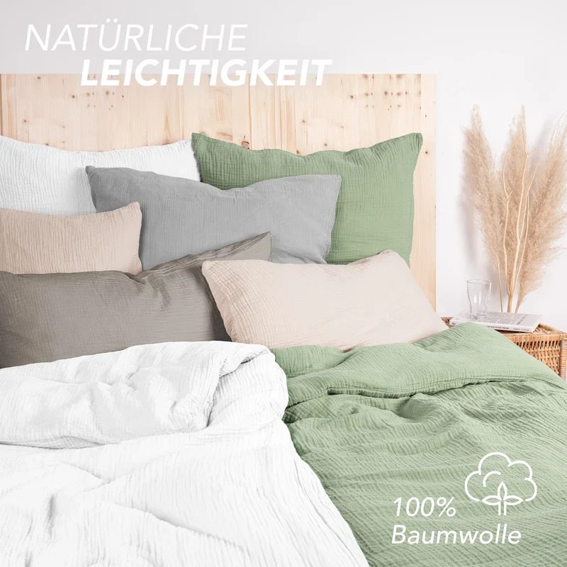 Musselin Bettwäsche Doppelbett - Hellbraun - 200x220 + 2x80x80 cm