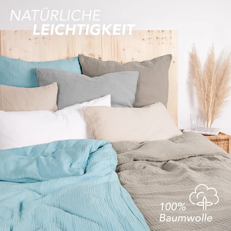 Musselin Bettwäsche Doppelbett - Hellbraun - 200x220 + 2x80x80 cm