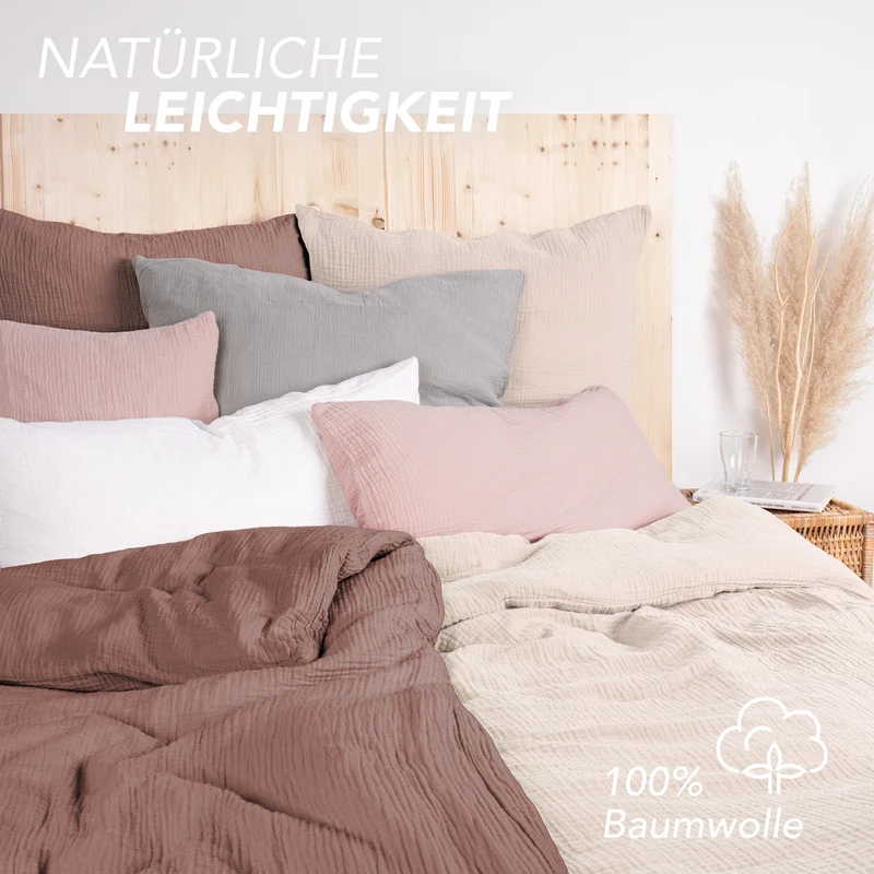 Musselin Bettwäsche Doppelbett - Hellbraun - 200x220 + 2x80x80 cm