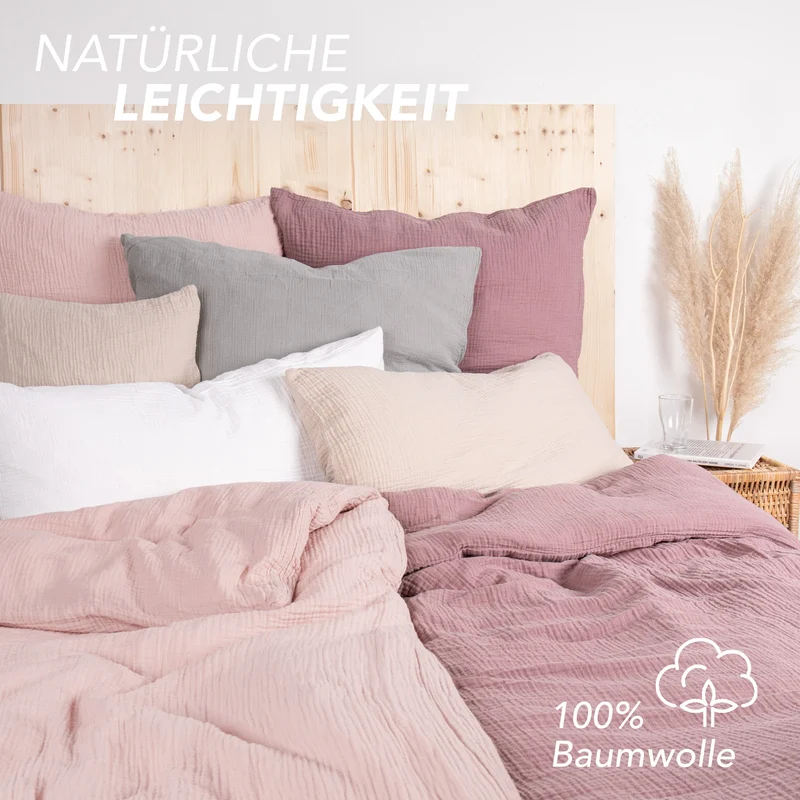 Musselin Bettwäsche Doppelbett - Hellbraun - 200x220 + 2x80x80 cm