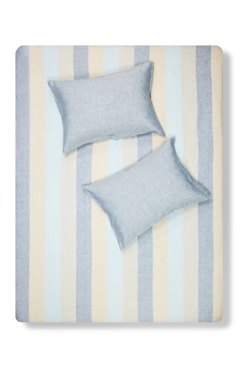 Linen Bedding Riviera Striped in Color Marine Blue - Yarn Dyed