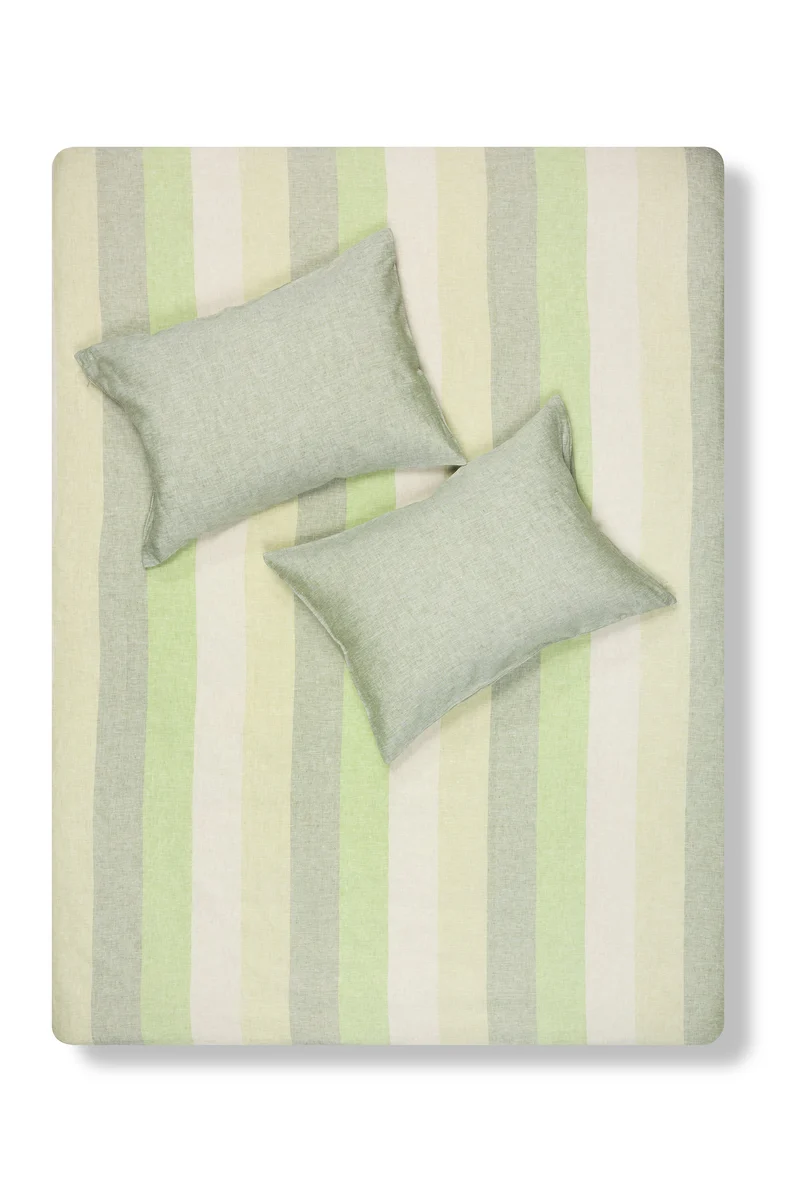Linen Bedding Riviera Striped in Color Green - Yarn Dyed