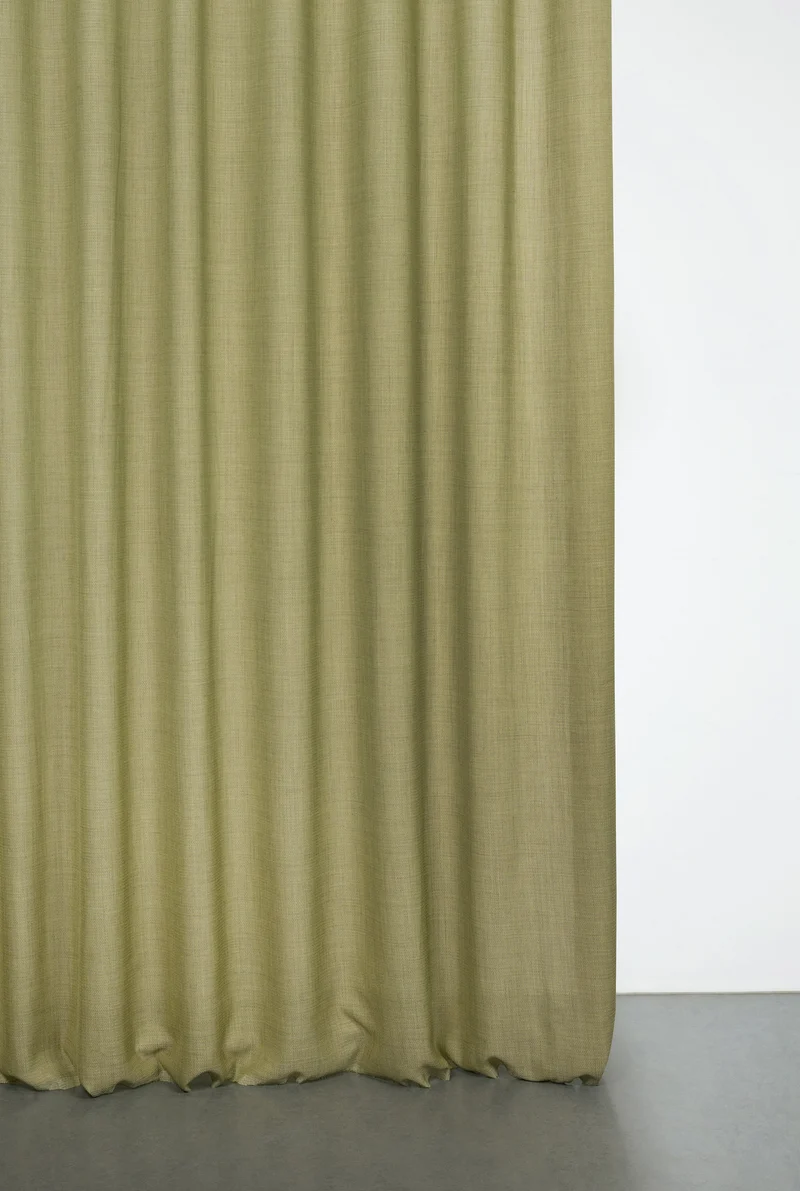 Trevira Outdoor Curtains with Linen Effect in Olive Color