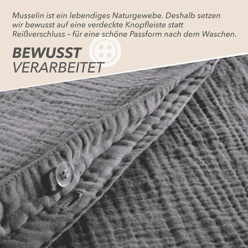 Musselin Bettwäsche Sets - Anthrazit - 2x135x200 + 2x80x80 + 2x40x80 cm