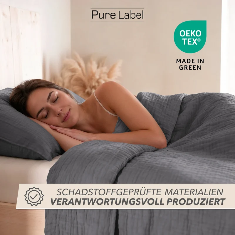 Musselin Bettwäsche Sets - Anthrazit - 2x135x200 + 2x80x80 + 2x40x80 cm