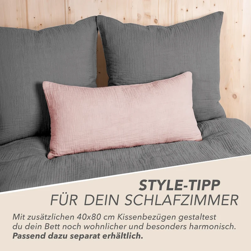 Musselin Bettwäsche Sets - Anthrazit - 2x135x200 + 2x80x80 + 2x40x80 cm