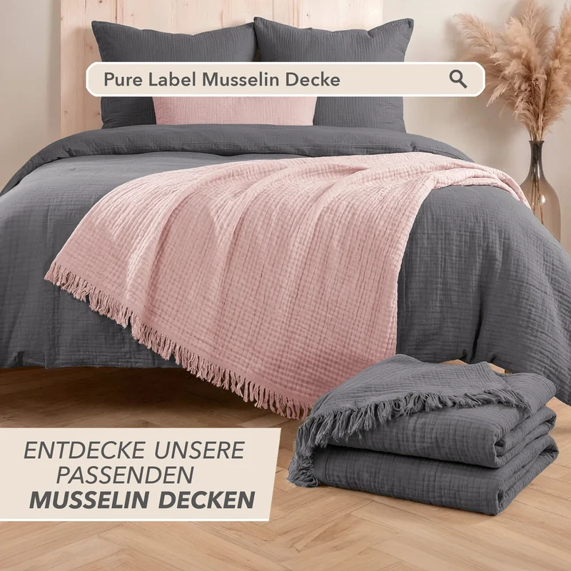 Musselin Bettwäsche Sets - Anthrazit - 2x135x200 + 2x80x80 + 2x40x80 cm