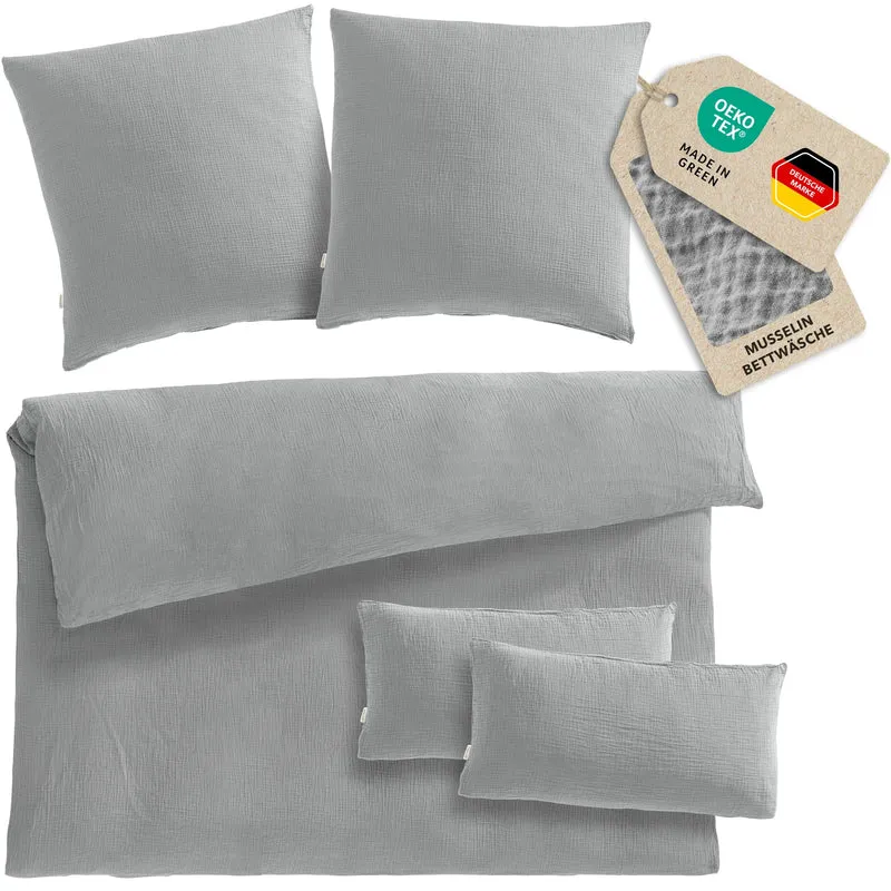 Musselin Bettwäsche Doppelbett - Grau - 200x200 + 2x80x80 cm