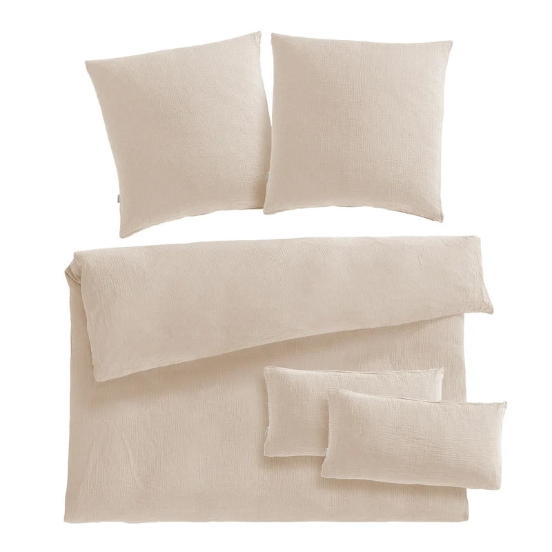 Musselin Bettwäsche Doppelbett - Hellbraun - 200x220 + 2x80x80 cm