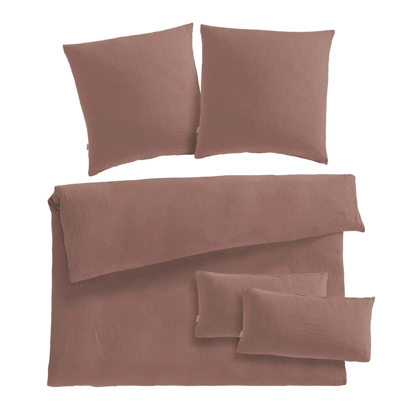 Musselin Bettwäsche Doppelbett - Hellbraun - 200x220 + 2x80x80 cm