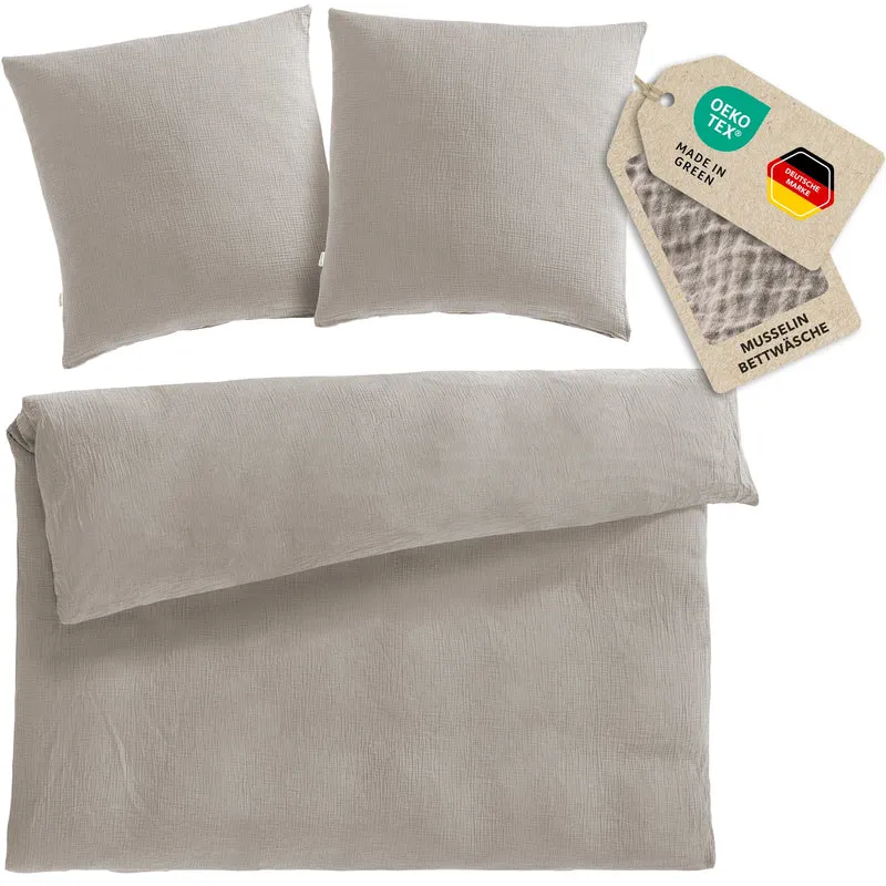 Musselin Bettwäsche Doppelbett - Taupe - 200x200 + 2x80x80 cm
