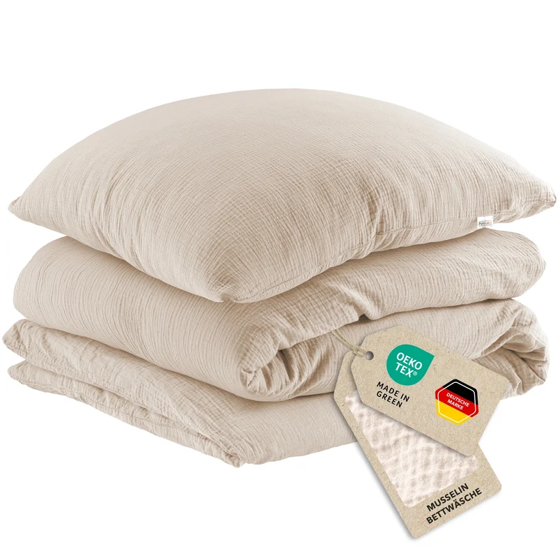 Musselin Bettwäsche Einzelbettwäsche - Beige - 155x220 + 80x80 cm