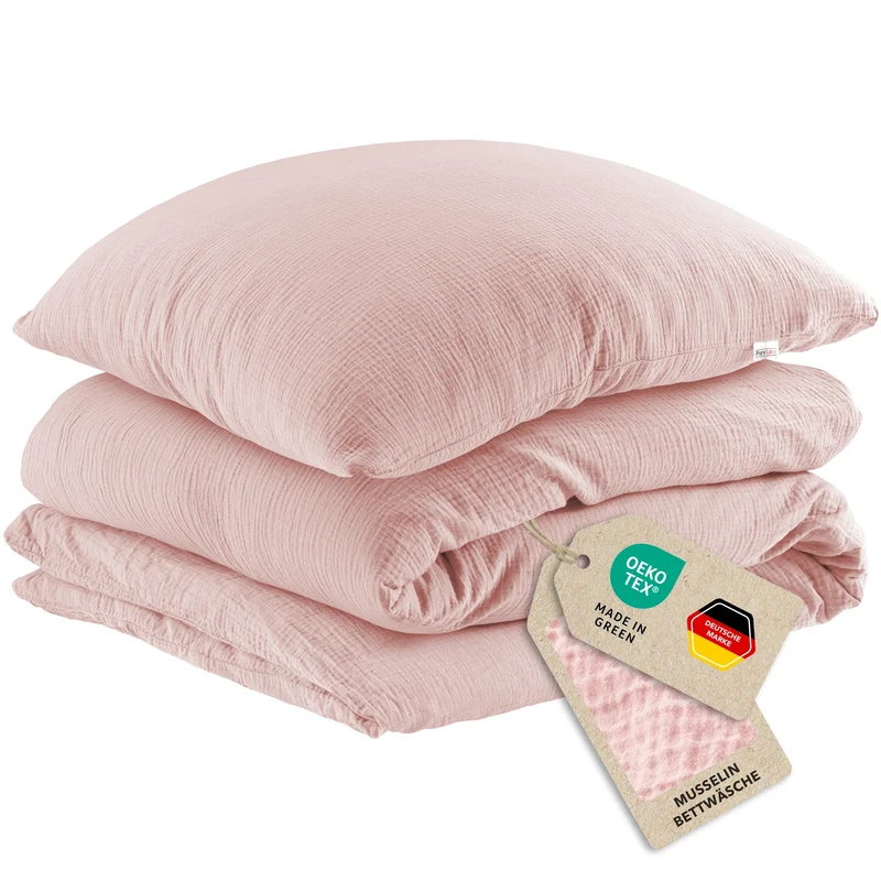 Musselin Bettwäsche Einzelbettwäsche - Rosa - 155x220 + 40x80 cm