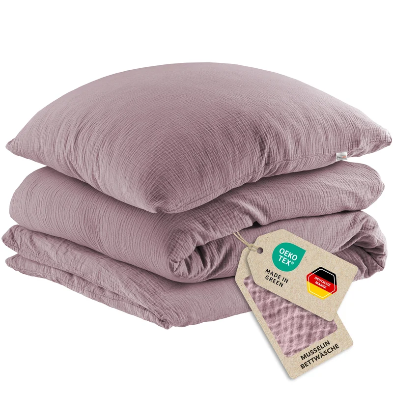 Musselin Bettwäsche Einzelbettwäsche - Mauve - 155x220 + 40x80 cm