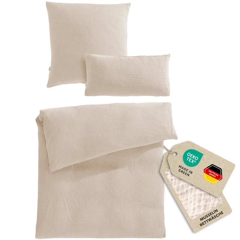 Musselin Bettwäsche Einzelbettwäsche - Beige - 155x220 + 80x80 + 40x80 cm