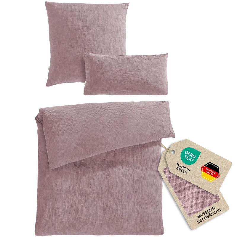 Musselin Bettwäsche Einzelbettwäsche - Mauve - 155x220 + 80x80 + 40x80 cm