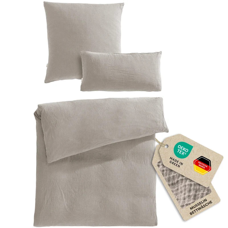 Musselin Bettwäsche Einzelbettwäsche - Taupe - 155x220 + 80x80 + 40x80 cm