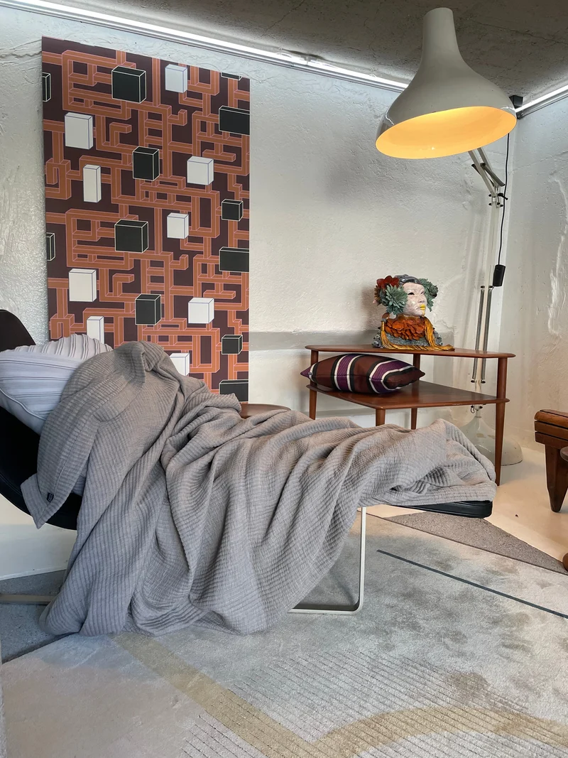 Cashmere Cotton Bedspread in Grey & Chalk Colors