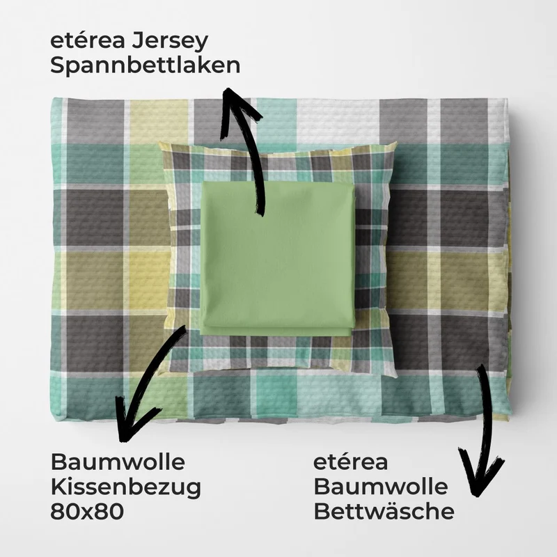 etérea Sommer Set Seersucker Bettwäsche Kari Grün mit Spannbettlaken