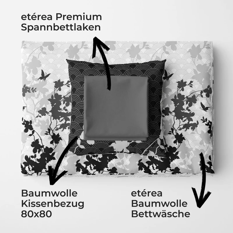 etérea Premium Bundle Osaka Grau Bettwäsche + Spannbettlaken