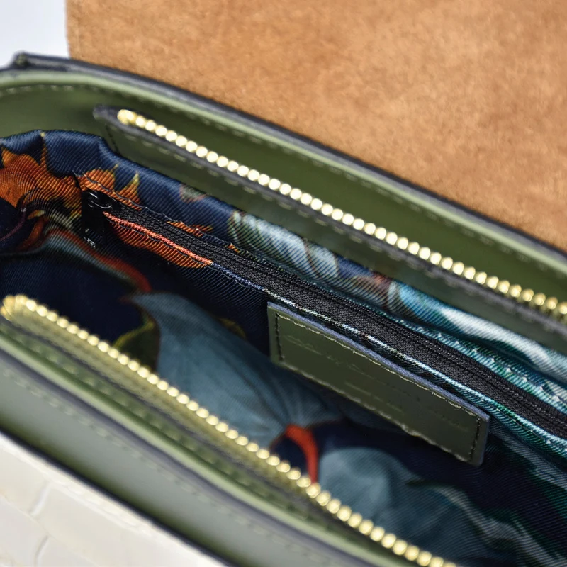 Petit sac à main Haussmann en cuir croco et rabat cuir lisse