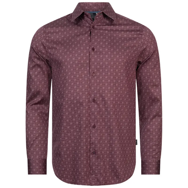TED BAKER Pavia Star Geo Print Herren Langarm Hemd 272176-MAROON