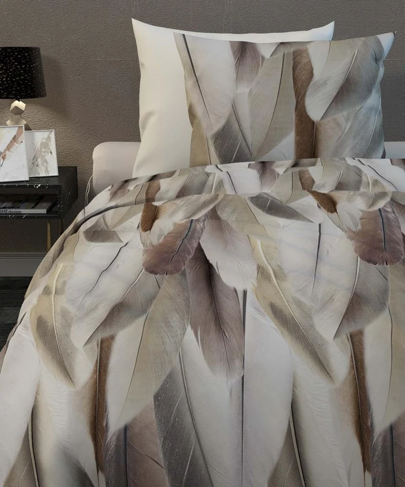 HnL Flanell Bettwäsche Federn Hollie Taupe Grau 135x200 cm + 80x80 cm