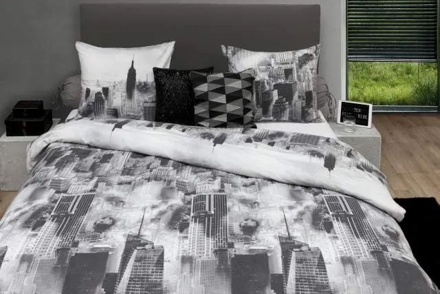HnL Flanell Bettwäsche Night Sky New York Skyline Grau