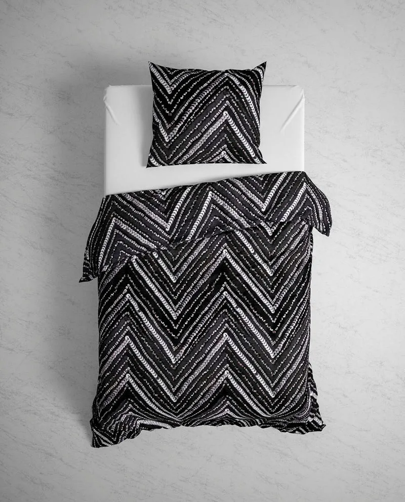Heckett&Lane GOTS Flanell Bettwäsche Loretta mit Pailletten Motiv Schwarz 135x200 cm + 80x80 cm