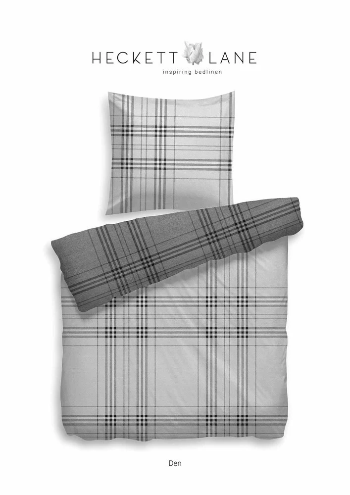 HnL Twill-Baumwolle Wendebettwäsche Kariert Den 135x200 cm + 80x80 cm Grau