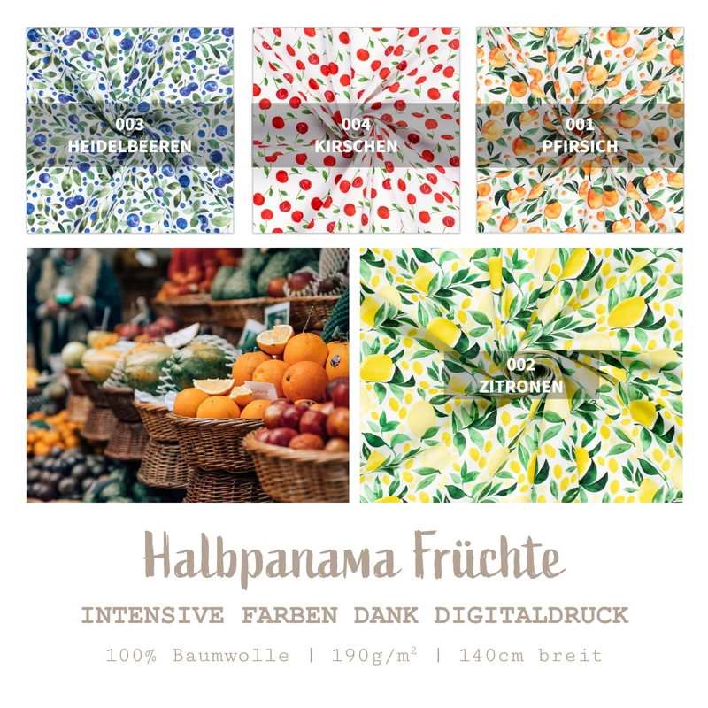 Dekostoff Halbpanama Früchte *Ab 50 cm