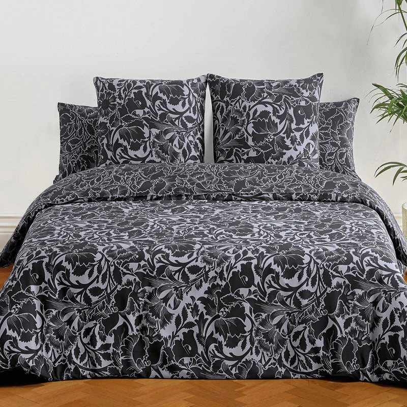 Housse de couette + taie(s) d'oreiller satin de coton - Anthracite