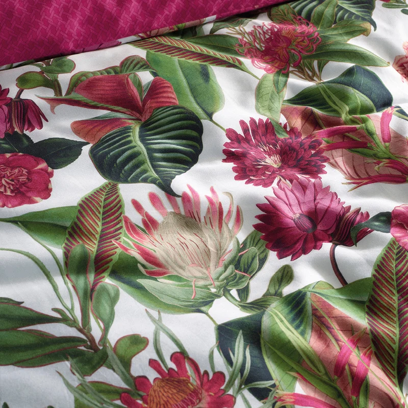 Housse de couette + taie(s) d'oreiller satin de coton - Garden fuchsia