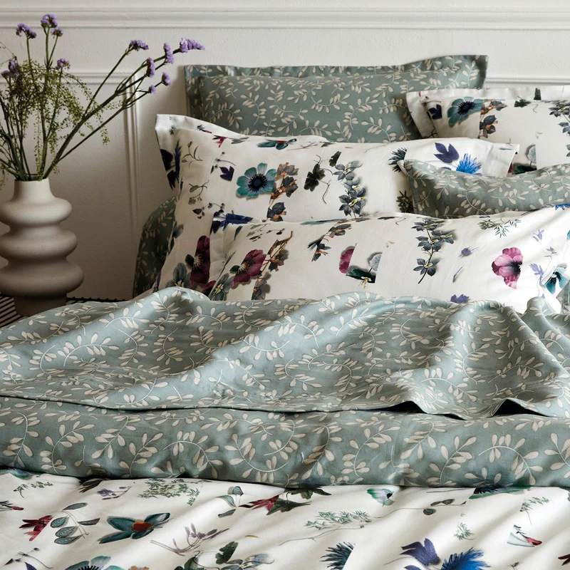 Housse de couette + taie(s) d'oreiller satin de coton - Semis Jaune
