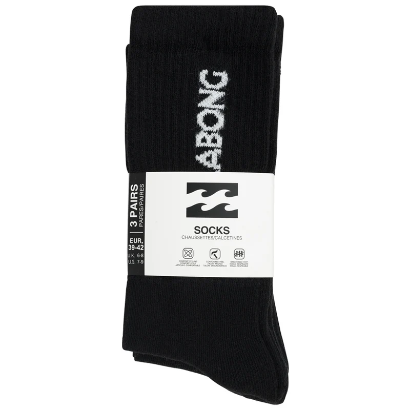 Billabong Unisex Crew Tennis Socken 3 Paar schwarz BG-02 CREW