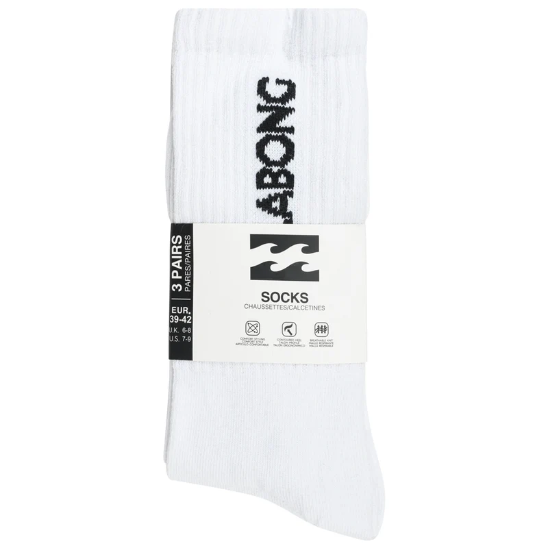Billabong Unisex Crew Tennis Socken 3 Paar weiß BG-01 CREW