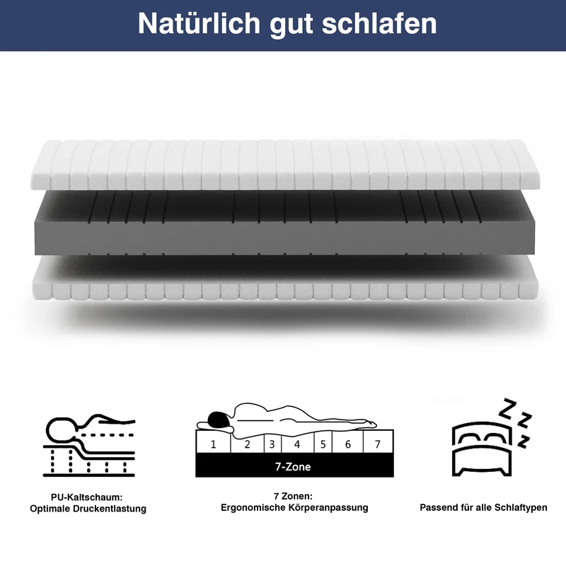 Matratzenset: 100x200cm KSP-500 Matratze in H2 + Max1 NV Lattenrost