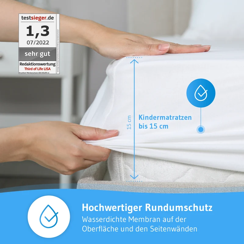 LISA Matratzenschoner mit Seitenwänden, 100% wasserdicht, für Allergiker