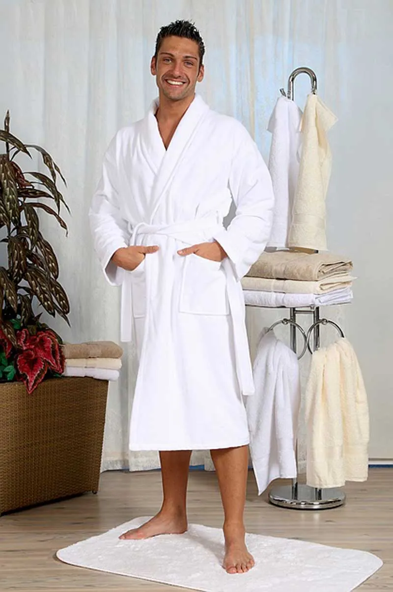 Bademantel Velours mit Schalkragen Sauna 100% Baumwolle Größe XL weiß FLORINGO