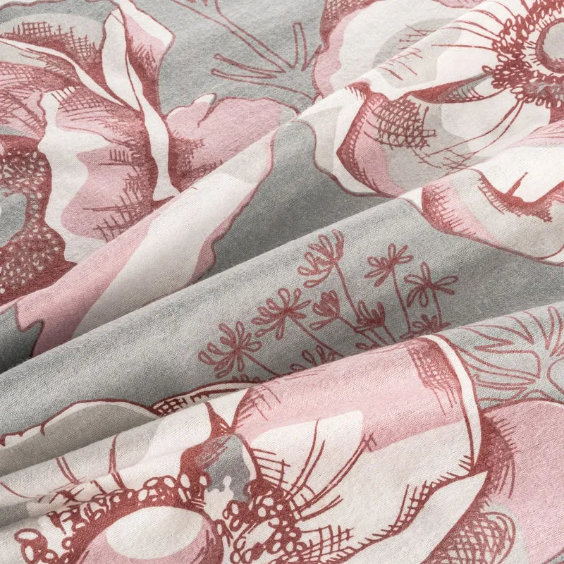 MOON Bettwäsche Set Fein Biber, Flanellbettwäsche ca. 135x200 + 80x80 cm mit Reißverschluss - Blume Rot-Grau