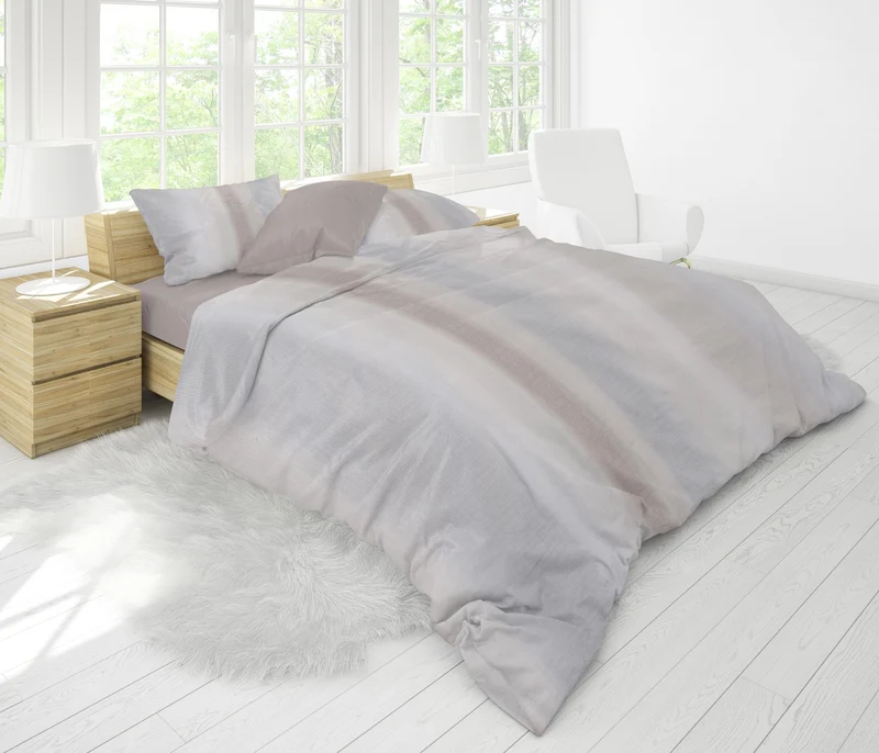 MOON-Luxury Damast Bettwäsche Rainbow Streifen beige 155x220 / 80x80 100% Baumwolle YKK Reißverschluss