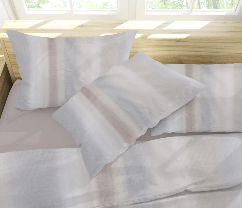 MOON-Luxury Damast Bettwäsche Rainbow Streifen beige 155x220 / 80x80 100% Baumwolle YKK Reißverschluss