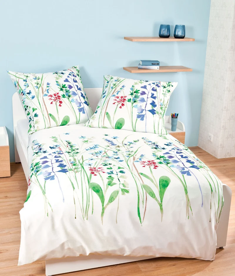 Janine Mako-Satin Bettwäsche moments 135x200 / 80x80 98036 blau aqua grün